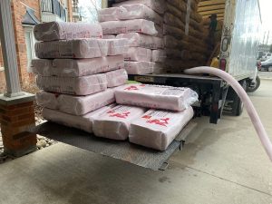 Ainger Roofing truck, blowing in blown-in attic insulation in barrie