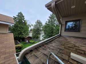 a close up shot of a roof and eves